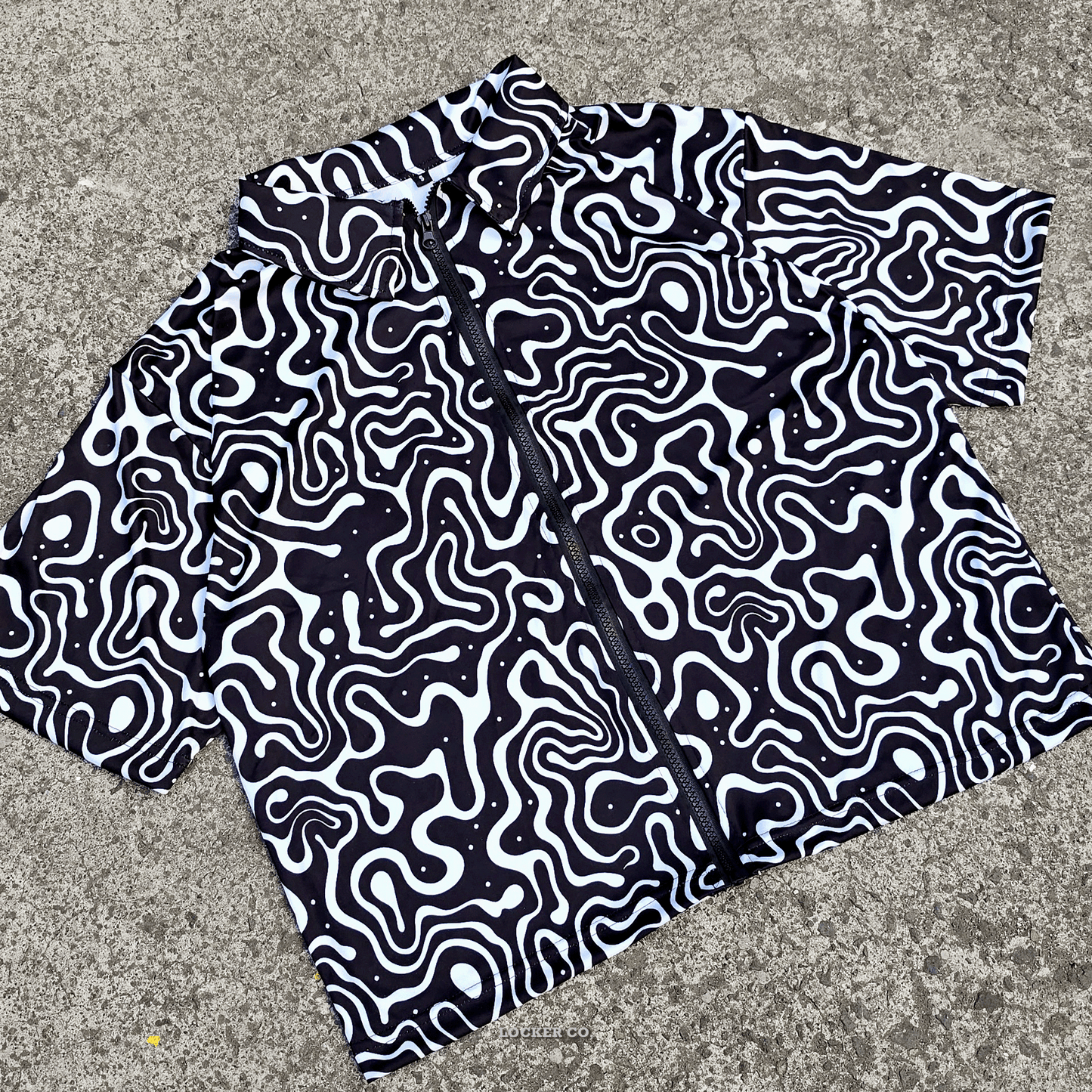Swirls Full Zip Polo - Black
