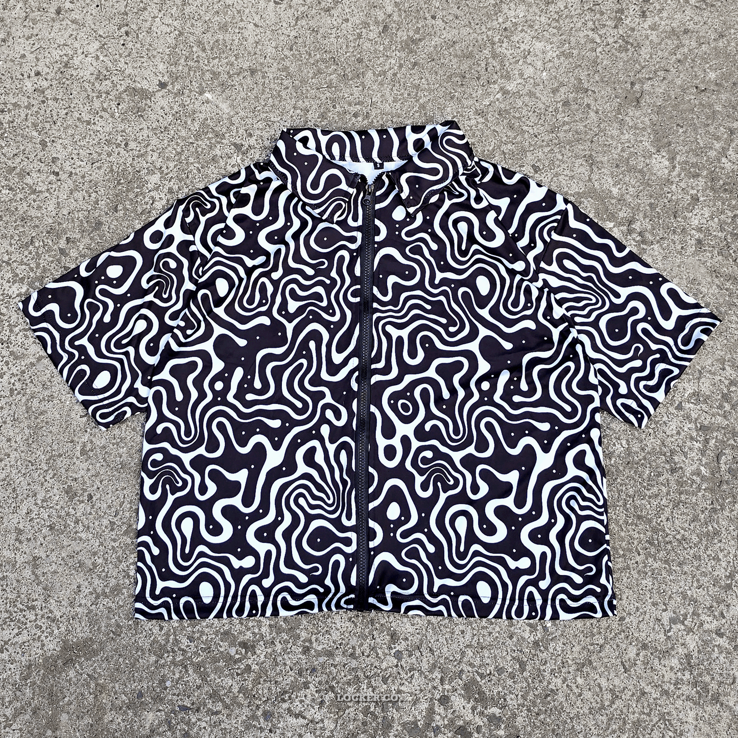 Swirls Full Zip Polo - Black