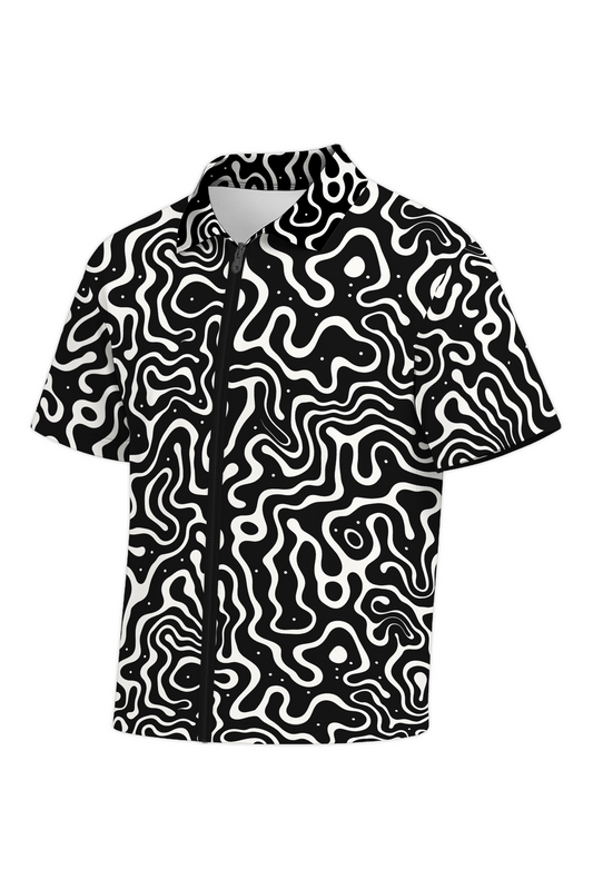 Swirls Full Zip Polo - Black